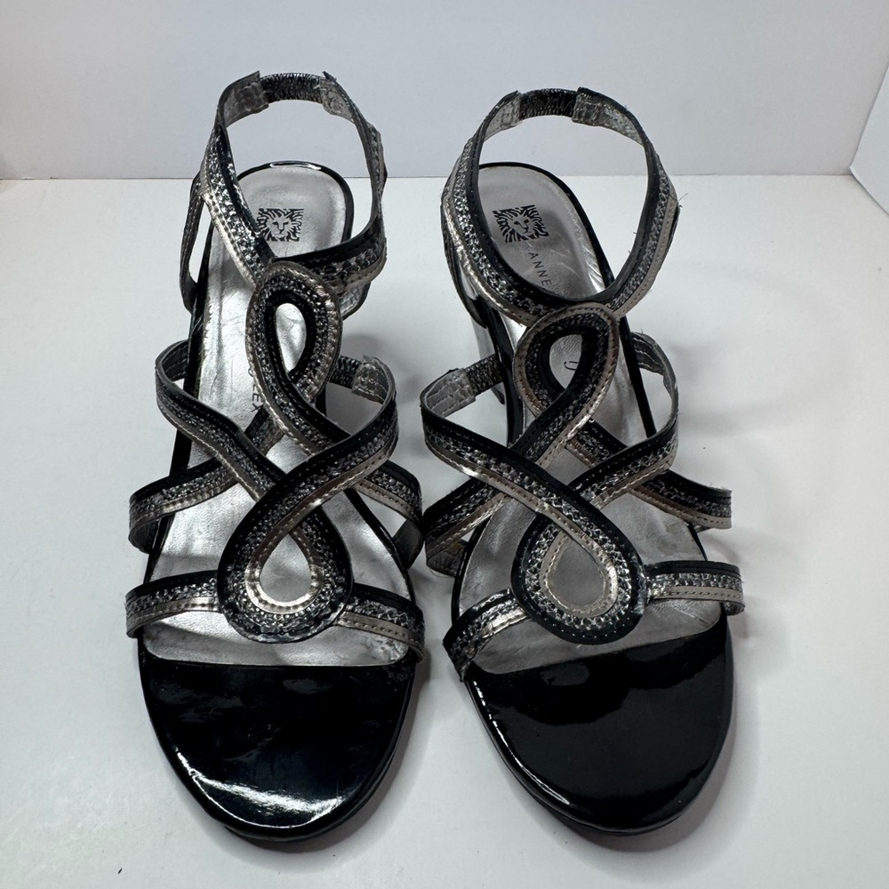 Anne Klein Iflex Women’s Black Metallic Strappy Dress Sandals Size 7.5M